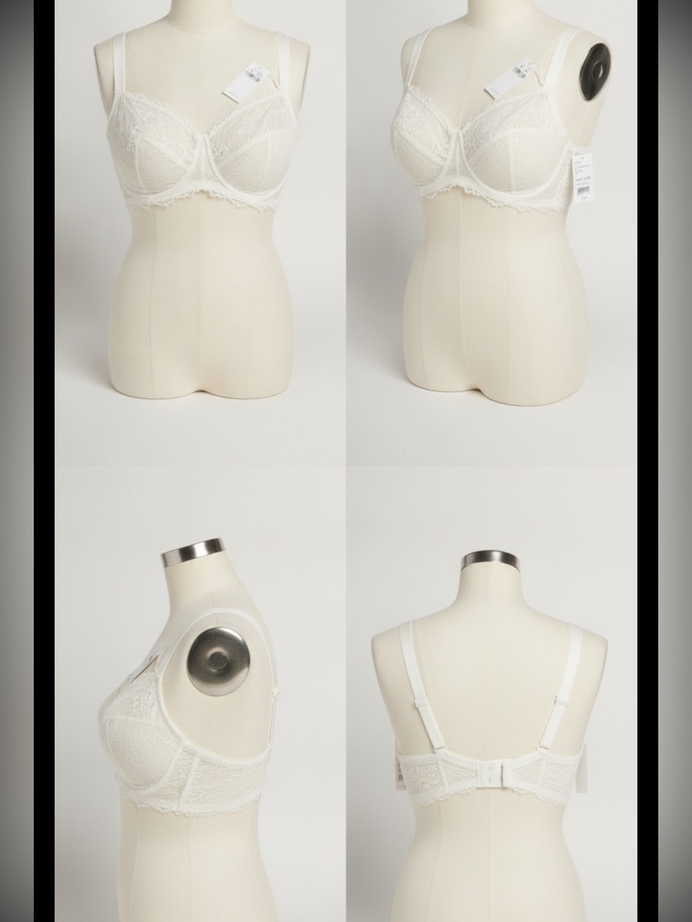 H&M Lace Underwire Bra - White with Added Lace Support and Wide Bands